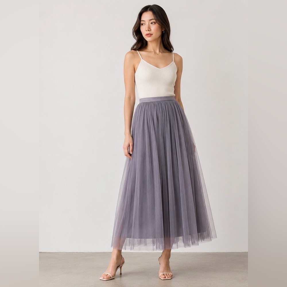 Jenny Yoo Collection Gray Tulle Midi Skirt Women’s Size 4 Full A Line